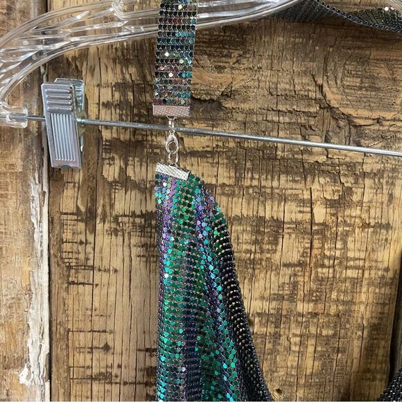 Superdown paula drape mini dress chainmail metal black purple NWT XS - Picture 9 of 10